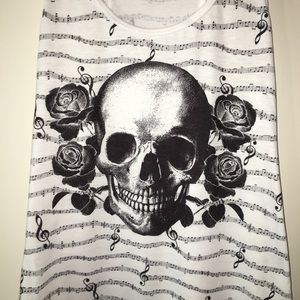 Skull tank top with music notes.